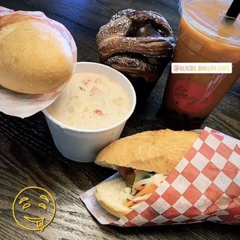 Benji's Bakery & Cafe - roasted chicken banh mi, benji's special chowder w/ a baguette, Thai milk tea with boba, and a nutella cruffin - Bakeries Near Me - Anchorage, Alaska
