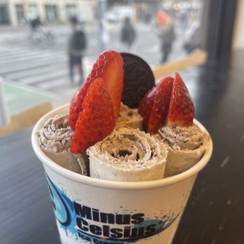 Minus Celsius Ice Cream - strawberries on top - Ice Cream & Frozen Yogurt Near Me - New York, New York Minus Celsius Ice Cream - strawberries on top - Ice Cream & Frozen Yogurt Near Me - New York, New York