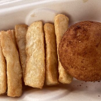 El Cubano - Yuca (just needed salt) and Potato Ball (Papa Rellena) crunchy yet soft inside. Not a lot of meat but good for the price point - Cuban Near Me - Carlsbad, California