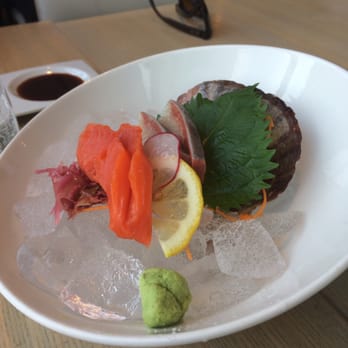 Miku - Half order of salmon and half order of yellowtail sashimi. Gorgeous plating and delicious! - Japanese Near Me - Vancouver, British Columbia