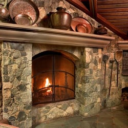 Garcia Masonry - Green Serpentine fireplace for Shadowbrook restaurant in Soquel, CA. Garcia Masonry's renovations include hillside terracing and walkways.