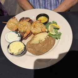 Main St Oasis - Surf & Turf (Sirloin & Shrimp), Baked Potato, not pictured salad bar included.