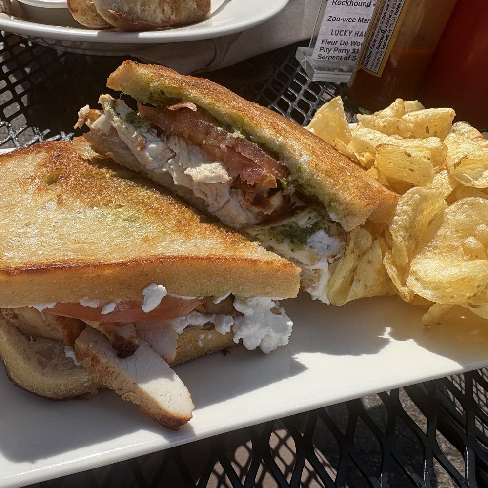 Grilled cheese - feta pesto tomato, added chicken Grilled cheese - feta pesto tomato, added chicken