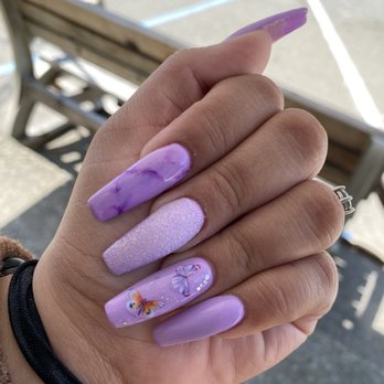 Trendy Nail Spa - Full acrylic set. Gel polish, marble design, sand shine and sticker butterfly with glitter. - Nail Salons Near Me - Fairfax, California Trendy Nail Spa - Full acrylic set. Gel polish, marble design, sand shine and sticker butterfly with glitter. - Nail Salons Near Me - Fairfax, California
