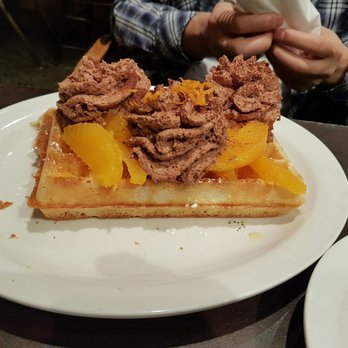 Nero Waffles - Chocolate mousse with peach fruit. Orange Mousse a 4.5/5 $7.50 - Desserts Near Me - Vancouver, British Columbia