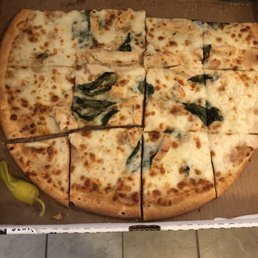 Here's my spinach and chicken pizza. What's missing??? Oh Spinach and Chicken. Here's my spinach and chicken pizza. What's missing??? Oh Spinach and Chicken.