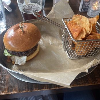 River Roast - R&River Roast Burger with pub chips, happy hour special - American Near Me - Chicago, Illinois