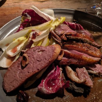 Foreign Cinema - For my main course, I had the peppercorn duck breast, fava bean purée, pluots, endive, raddichio, toasted hazelnuts, and pâté toast. - Breakfast & Brunch Near Me - San Francisco, California Foreign Cinema - For my main course, I had the peppercorn duck breast, fava bean purée, pluots, endive, raddichio, toasted hazelnuts, and pâté toast. - Breakfast & Brunch Near Me - San Francisco, California