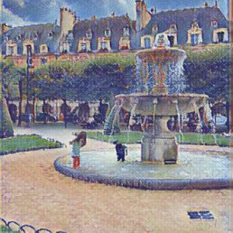 Children playing in fountain, in front of Victor Hugo's old apartment.