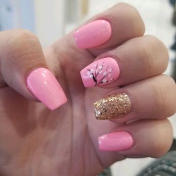 Pure Nails Spa - Cherry blossom design with gel and coffin shape by Jasmine - Nail Salons Near Me - Wildomar, California Pure Nails Spa - Cherry blossom design with gel and coffin shape by Jasmine - Nail Salons Near Me - Wildomar, California