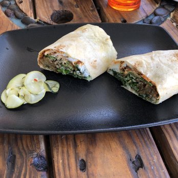 Moku Roots - Caesar Wrap + goat cheese and fresh pickle slices - Vegan Near Me - Kula, Hawaii