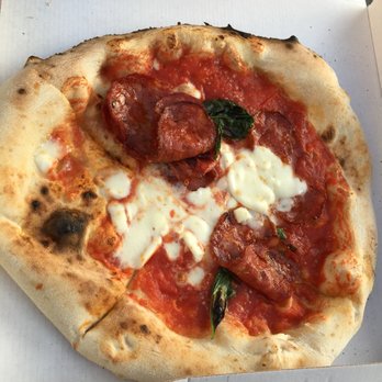 Gusta Pizza - Calabrese Pizza - pomodoro, mozzarella, salame piccante, basilico, olio extra vergine (tomato, mozzarella, spicy salami, basil, olive oil) - Italian Near Me - Florence, FI Gusta Pizza - Calabrese Pizza - pomodoro, mozzarella, salame piccante, basilico, olio extra vergine (tomato, mozzarella, spicy salami, basil, olive oil) - Italian Near Me - Florence, FI