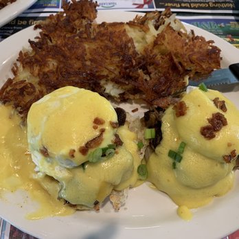 Metro Diner - cheeseburger benedict (not always on regular menu) with hash browns - Breakfast & Brunch Near Me - Jacksonville, Florida Metro Diner - cheeseburger benedict (not always on regular menu) with hash browns - Breakfast & Brunch Near Me - Jacksonville, Florida