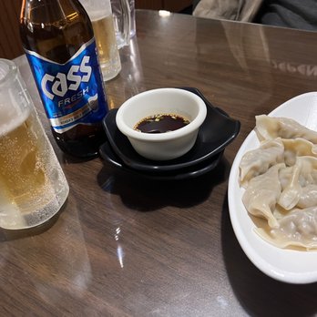 Vip Restaurant - Case Korean beer served in frosted mugs a huge plus. Steamed pork dumpling - Korean Near Me - Anchorage, Alaska