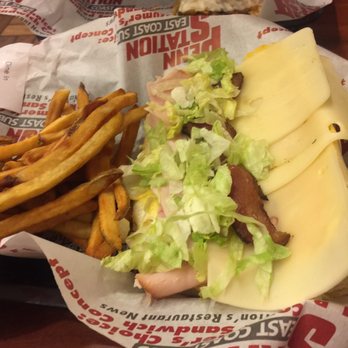 Penn Station - 6" club (cold) and medium fries. I think a spicy or brown seeded mustard would compliment this sandwich better than the honey mustard. - Sandwiches Near Me - Muncie, Indiana Penn Station - 6" club (cold) and medium fries. I think a spicy or brown seeded mustard would compliment this sandwich better than the honey mustard. - Sandwiches Near Me - Muncie, Indiana