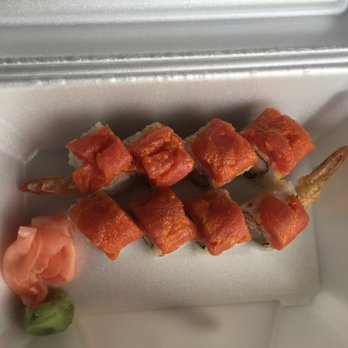 Ocko's Japanese Steakhouse - Razorback Roll (shrimp tempura, crab, w/spicy tuna on top. - Japanese Near Me - Stuttgart, Arkansas Ocko's Japanese Steakhouse - Razorback Roll (shrimp tempura, crab, w/spicy tuna on top. - Japanese Near Me - Stuttgart, Arkansas