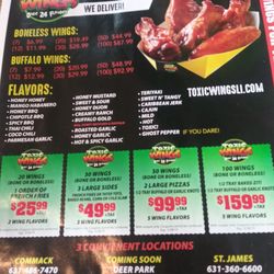 Toxic Wings - The wing menu and current deal