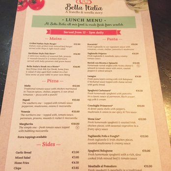 Bella Italia - Menu - 1 of 2 - Italian Near Me - Limerick, LK