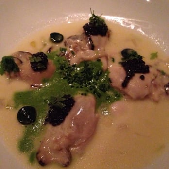 Gary Danko - Glazed Oysters With Oserta Caviar, Zucchini Pearls, Lettuce Cream - New American Near Me - San Francisco, California Gary Danko - Glazed Oysters With Oserta Caviar, Zucchini Pearls, Lettuce Cream - New American Near Me - San Francisco, California