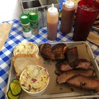 The Joint - Tender and flavorful brisket, 2 juicy and delicious ribs, perfectly cooked chicken (dark meat), awesome pickles, great potato salad - Barbeque Near Me - New Orleans, Louisiana