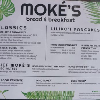 Moke’s Bread And Breakfast - Menus (back) - Breakfast & Brunch Near Me - Honolulu, Hawaii Moke’s Bread And Breakfast - Menus (back) - Breakfast & Brunch Near Me - Honolulu, Hawaii