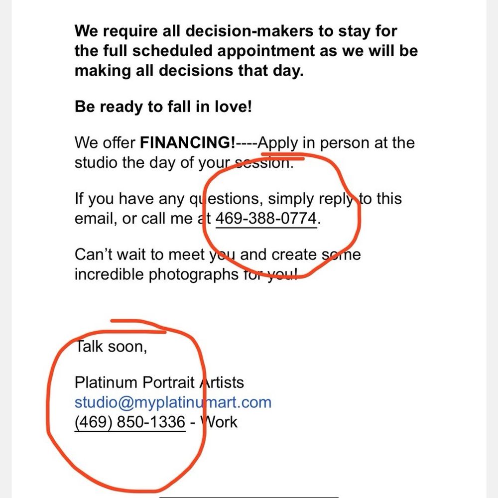 Platinum Portrait Artists - Several different phone numbers. One is out of service, the other is wrong number. - Pet Photography Near Me - Frisco, Texas