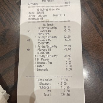 Gran Via Buffet - Full adult price for a 6-year-old. - Buffets Near Me - Thackerville, Oklahoma