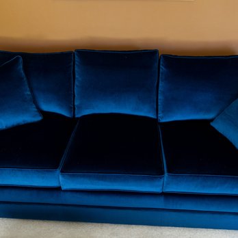 Hishmeh's Custom Upholstery - Blue velvet reupholstered sofa - Furniture Reupholstery Near Me - Middlesex, New Jersey Hishmeh's Custom Upholstery - Blue velvet reupholstered sofa - Furniture Reupholstery Near Me - Middlesex, New Jersey