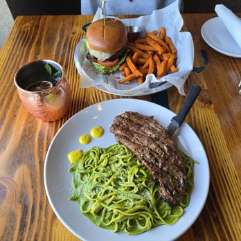 INCA Social - Tallarin Verde with steak and Inca Burger - Peruvian Near Me - Vienna, Virginia
