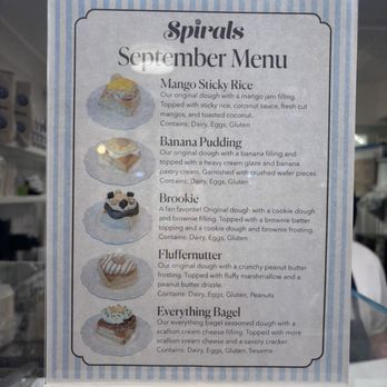 Spirals - September Menu - Bakeries Near Me - New York, New York