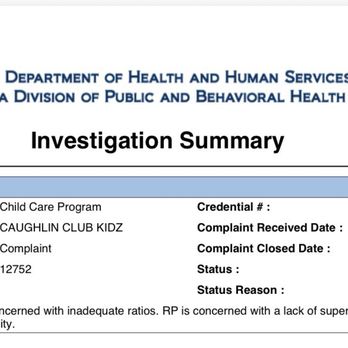 Caughlin Club Kidz - Screenshot of the investigation / complaint - Preschools Near Me - Reno, Nevada
