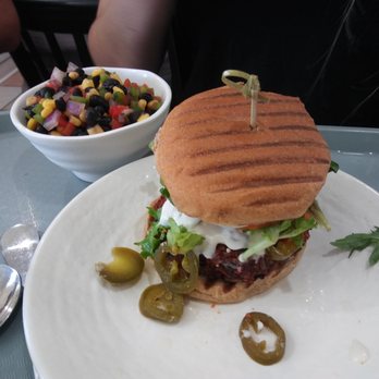 Sunflower Cafe - Jalapeno Burger and Blackbean & Corn Salad. I tried the bean and corn salad and thought it was bland. - Cafes Near Me - Nashville, Tennessee Sunflower Cafe - Jalapeno Burger and Blackbean & Corn Salad. I tried the bean and corn salad and thought it was bland. - Cafes Near Me - Nashville, Tennessee