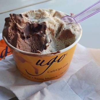 Ugo - Gelato: 2 flavor size, $8.50 or so as of May 2024. Chocolate Hazelnut left, Hazelnut right - Gelato Near Me - Santa Monica, California Ugo - Gelato: 2 flavor size, $8.50 or so as of May 2024. Chocolate Hazelnut left, Hazelnut right - Gelato Near Me - Santa Monica, California