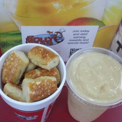 We're Rolling Pretzel - Pretzel bites fresh out the oven and peach smoothie