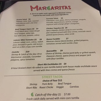 Margaritas - Menu close up - Mexican Near Me - Honolulu, Hawaii