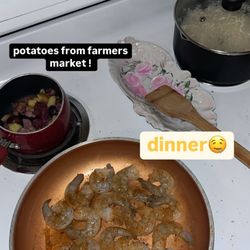 The Corner Farmers Market - Dinner ! shrimp from farmers markets "triad fishmongers" and potatoes from the farmers