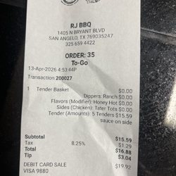 RJ BBQ - Less than $20.00 w/tip dinner for 2.