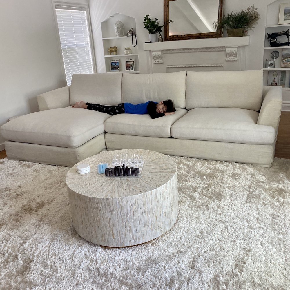 Gaby's Feather And Down - My son enjoying the new cushions - Furniture Reupholstery Near Me - Los Angeles, California