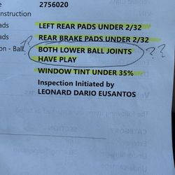 Admiral Tire and Auto of Edgewater - Admiral Tire failed inspection showing the Ball joints needed to be addressed before it could pass