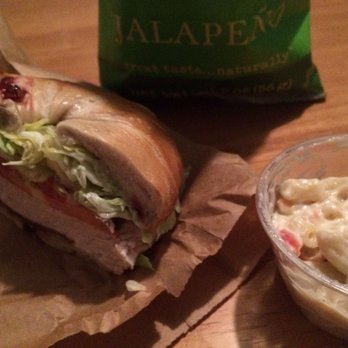 Ace Bagels - Turkey club on cranberry walnut bagel, jalapeño chips and macaroni salad - Bagels Near Me - Little Neck, New York Ace Bagels - Turkey club on cranberry walnut bagel, jalapeño chips and macaroni salad - Bagels Near Me - Little Neck, New York