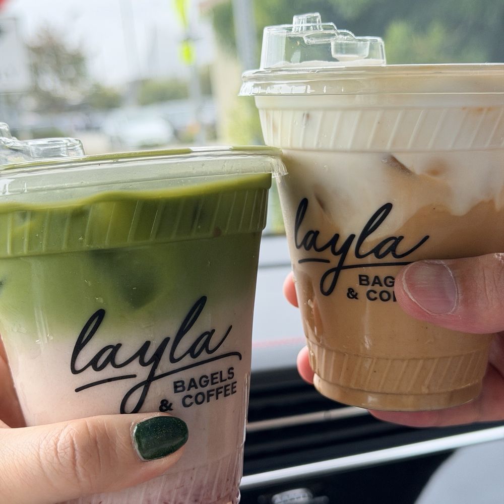 Layla Bagels & Coffee - Strawberry matcha and carrot cake latte - Bagels Near Me - Santa Monica, California Layla Bagels & Coffee - Strawberry matcha and carrot cake latte - Bagels Near Me - Santa Monica, California