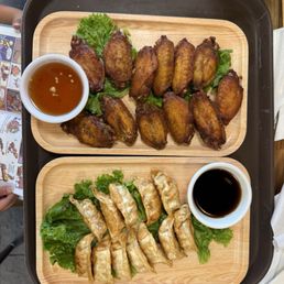 Fried Chicken Wing and Gyoza