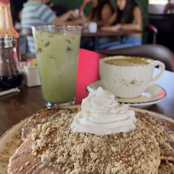 Madres Brunch - This month's special: Mazapan pancakes with an iced matcha and a hoy dirty Macha latte - Breakfast & Brunch Near Me - Bellflower, California Madres Brunch - This month's special: Mazapan pancakes with an iced matcha and a hoy dirty Macha latte - Breakfast & Brunch Near Me - Bellflower, California
