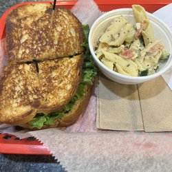 Southbound Sandwich Works - Portabella Porter Sandwich and pasta salad