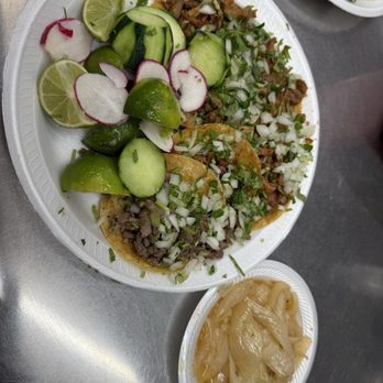 Taquitos West Ave - Al Pastor and Tripas tacos with grilled onions - Mexican Near Me - San Antonio, Texas