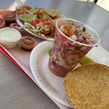 La Playita - Shrimp taco, fish taco, and shrimp ceviche with tostada - Mexican Near Me - Los Angeles, California