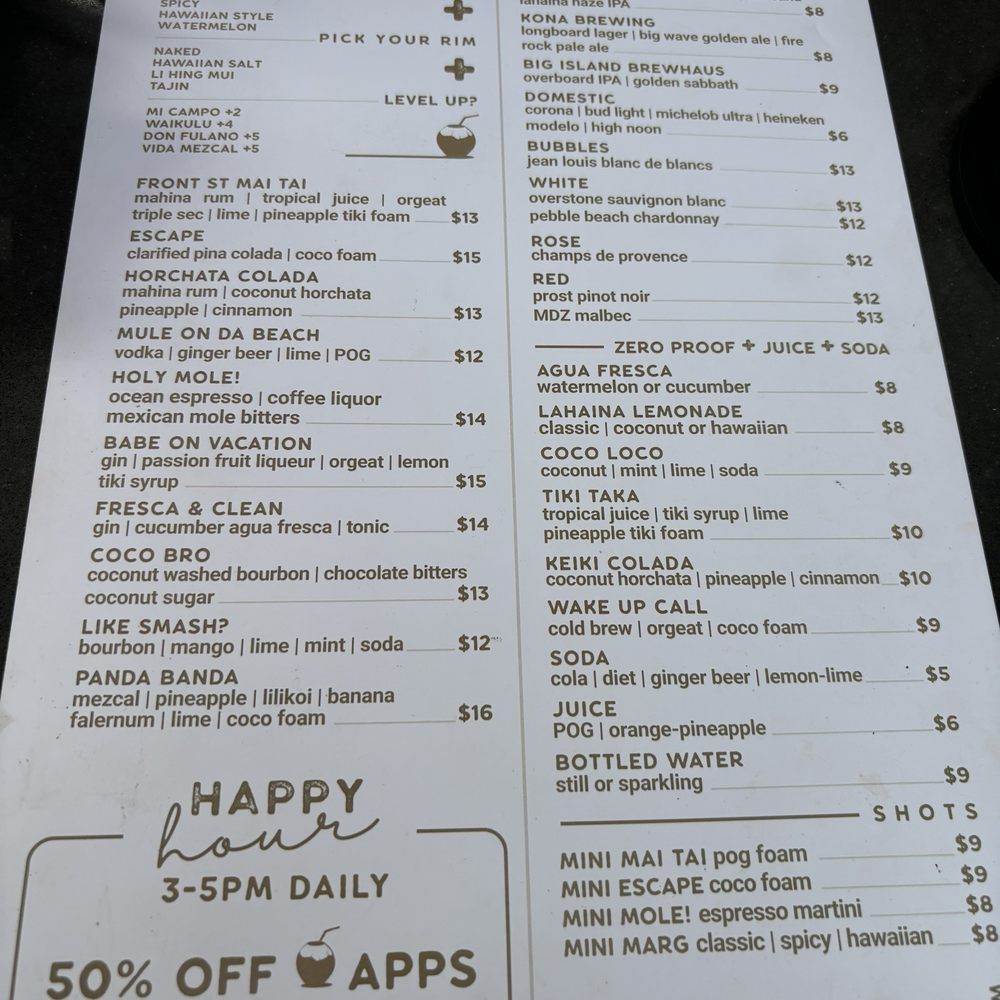 Coco Deck - Drinks menu! - Mexican Near Me - Lahaina, Hawaii