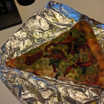 Tricolore Caffe & Catering - Slice of pesto pizza, part of the combo with panini ($8.95) - It's dripping in oil. Average. - Pizza Near Me - San Francisco, California Tricolore Caffe & Catering - Slice of pesto pizza, part of the combo with panini ($8.95) - It's dripping in oil. Average. - Pizza Near Me - San Francisco, California