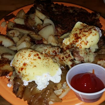 Tuckers - The short rib bennie. If it's on special,  get it! The picture includes a side order of the homemade hash. Must have! - Breakfast & Brunch Near Me - Hooksett, New Hampshire