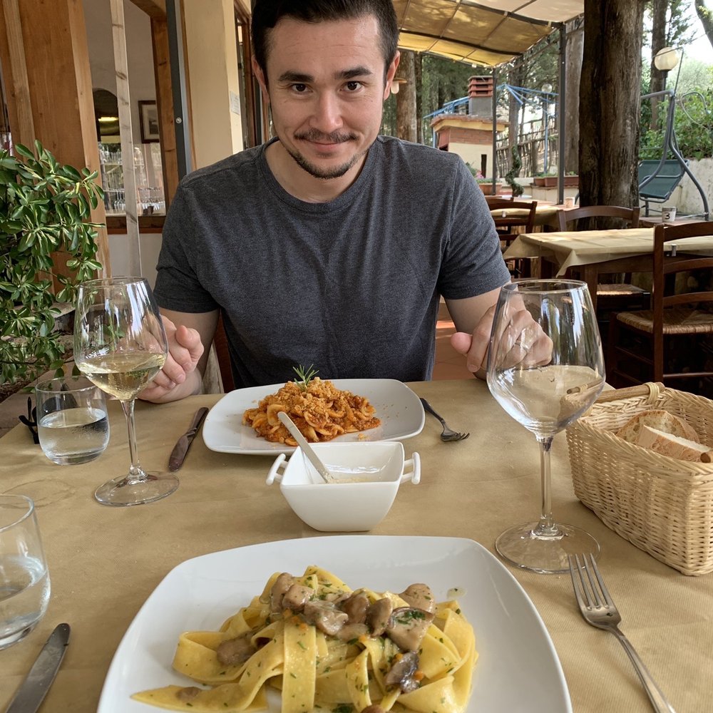 La Capannina - Molto buona! - porcini pasta for me and pasta with crusted bread/meat sauce (forgot the name) for my husband - Tuscan Near Me - Tavarnelle Val di Pesa, FI La Capannina - Molto buona! - porcini pasta for me and pasta with crusted bread/meat sauce (forgot the name) for my husband - Tuscan Near Me - Tavarnelle Val di Pesa, FI